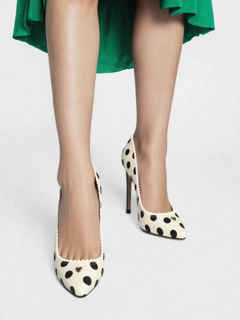 NIB Rochas twill leather/canvas polka dots heels 7 made in Italy 7